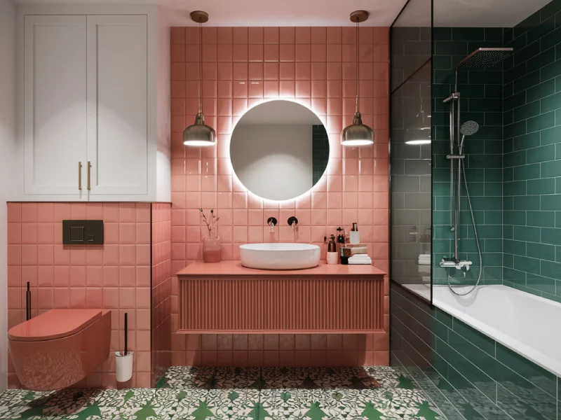 Colourblock Charm Modern Vibrant Bathroom Design